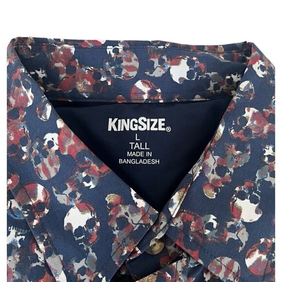 KingSize Men's Sz LT Large Tall Skull Print Short Sleeve Button Front Shirt  NWT - Picture 3 of 7